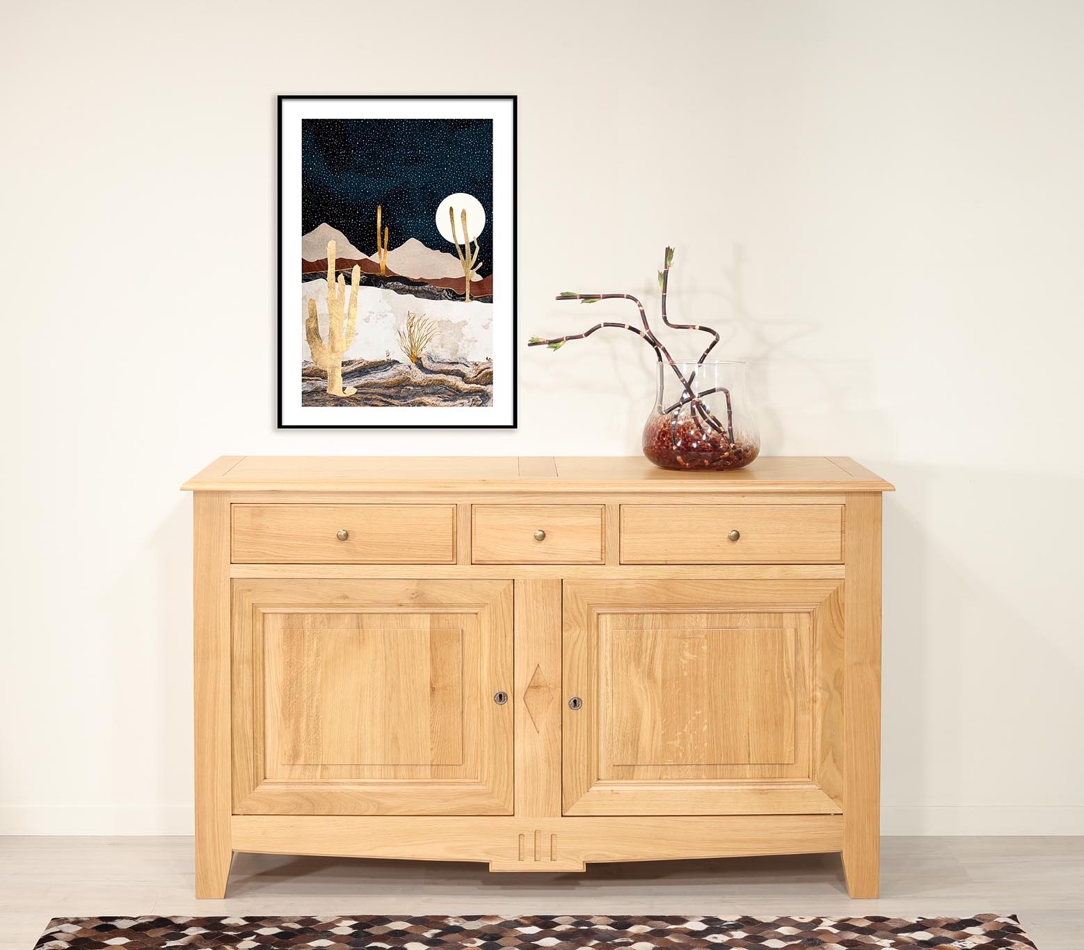 Buffet 2 portes 3 tiroirs Oliver  en Chêne massif de style Directoire 