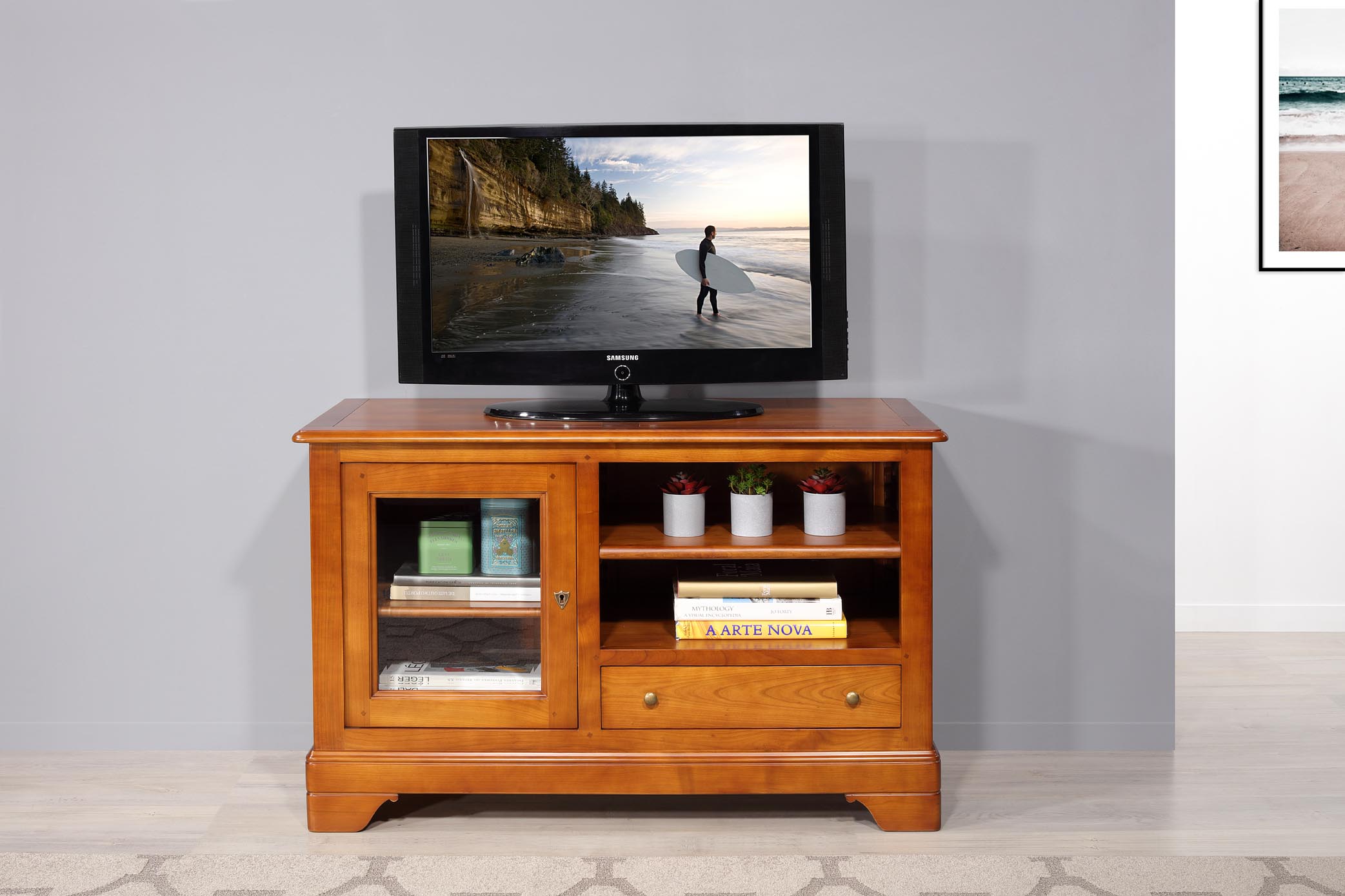 Meuble TV Thomas 16/9eme  en merisier massif de style Louis Philippe SEULEMENT 1 DISPONIBLE