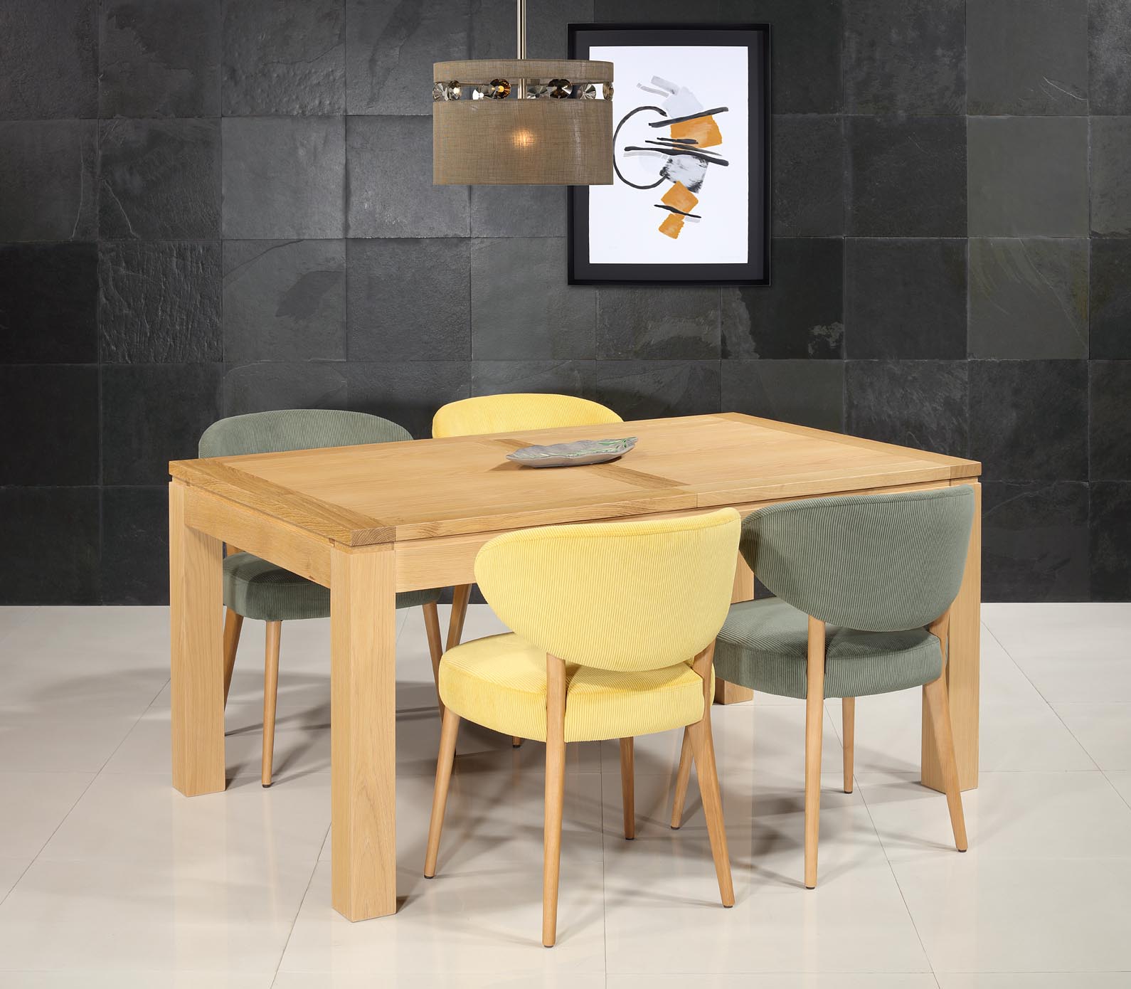 Table de repas rectangulaire Théo 160x100 + 2 allonges intégrées  en Chêne Ligne Contemporaine SEULEMENT 1 DISPONIBLE
