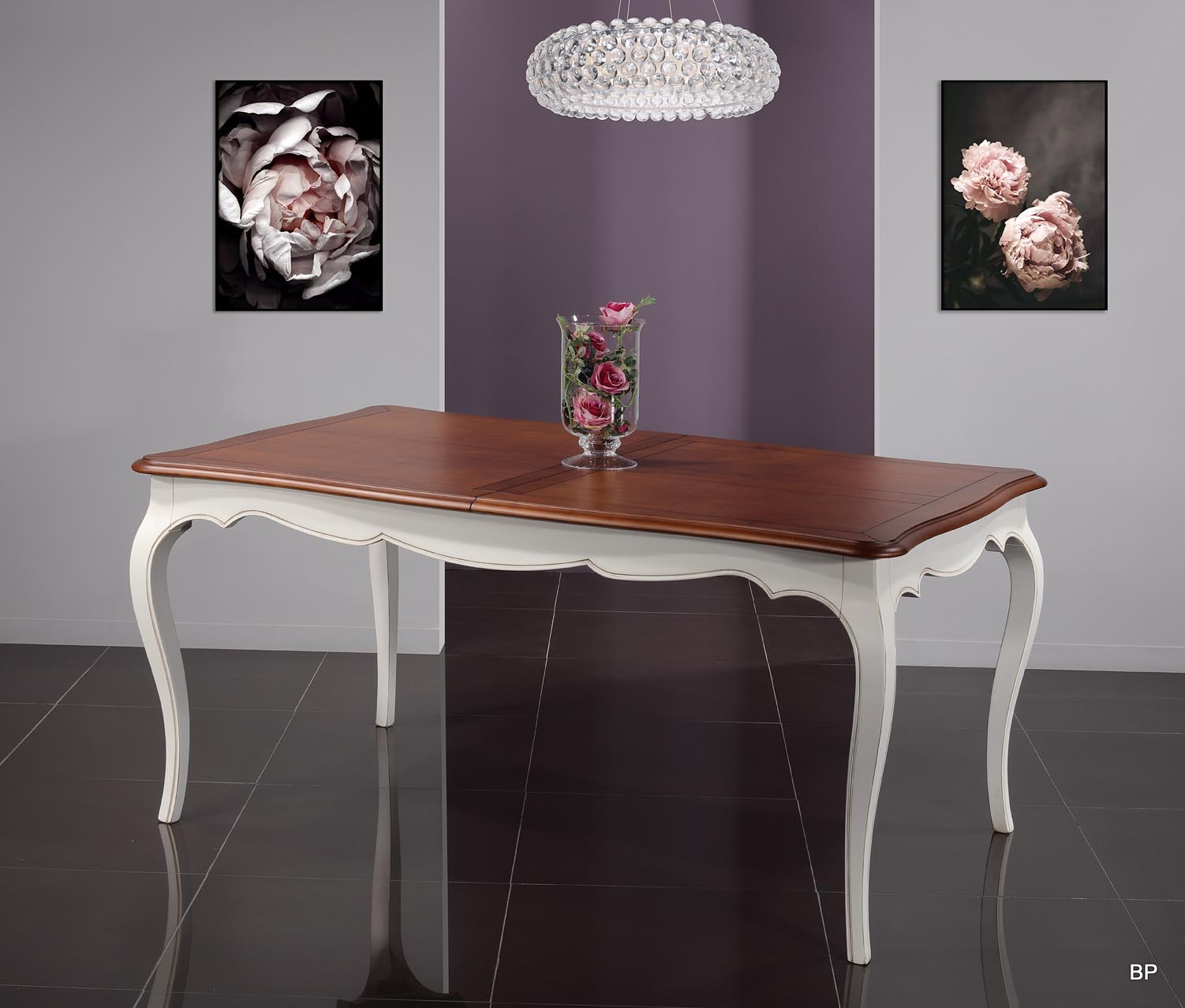 Table rectangulaire Mila 165x100  en merisier de style Louis Philippe 1 allonge de 50 cm