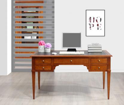  Bureau Ministre 5 tiroirs    en Merisier Massif de style Directoire Surface d'écriture NOIR