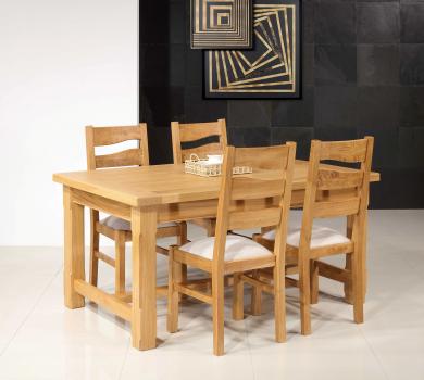 Table de ferme rectangulaire Axel  en Chêne massif 160x100 + 2 allonges de 45 cm