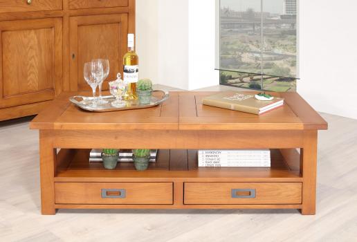 Table basse rectangulaire léon réalisée en chêne avec 1 allonge incorporée de 49 cm seulement 1 disonible