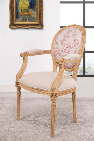 Fauteuil de style Louis XVI  en Chêne  Assise et Dossier tissu d'ameublement