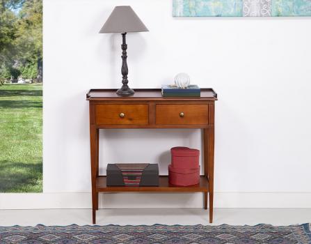 Console  ou table téléphone 2 tiroirs  en Merisier de style Directoire dans une finition merisier doré  SEULEMENT 1 DISPONIBLE