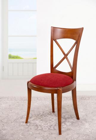 Chaise Armelle  en Merisier Massif de style Louis Philippe  Tissu BRONX BORDEAUX