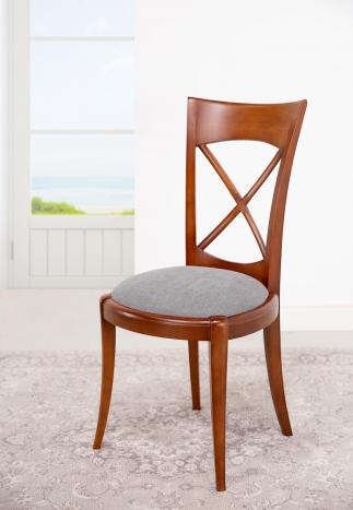 Chaise Armelle  en Merisier Massif de style Louis Philippe  Tissu BRONX Ligth Grey