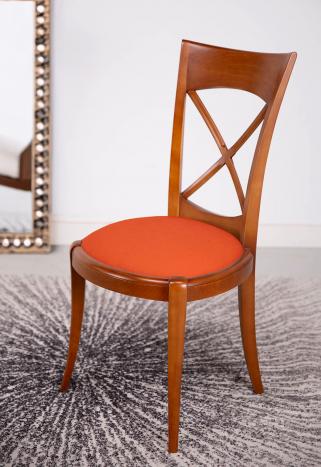 Chaise Armelle  en Merisier Massif de style Louis Philippe  Tissu Bronx Orange