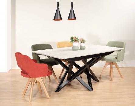 Table de repas Lilou  en métal et céramique de ligne contemporaine 160x100 + 1 allonge incorporée de 50 cm Table unique