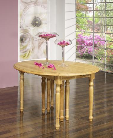 Table ovale à volets 135x110 en chêne massif de style Louis Philippe 5 allonges de 40 cm 