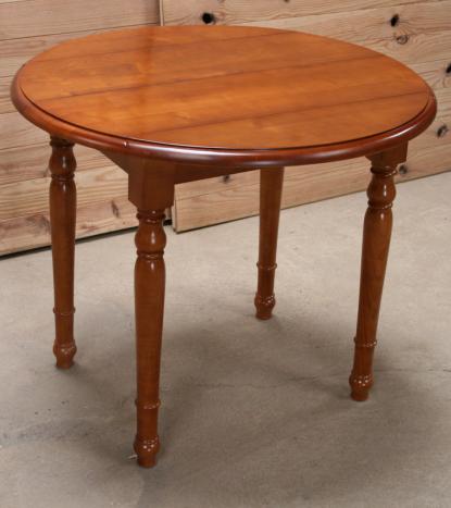 Table ronde à volets diamètre 90 en merisier massif de style Louis Philippe