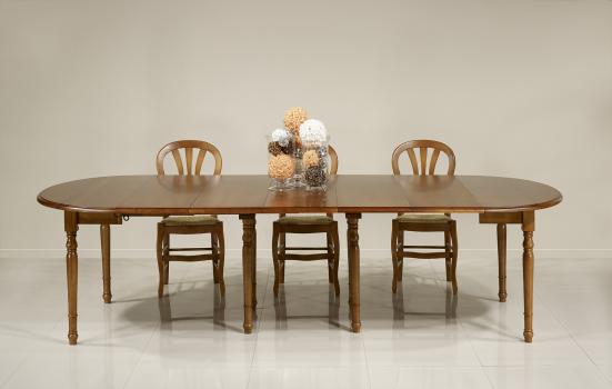 Table ronde à volets DIAMETRE 120 réalisée en merisier massif de style Louis Philippe 5 allonges de 40 cm