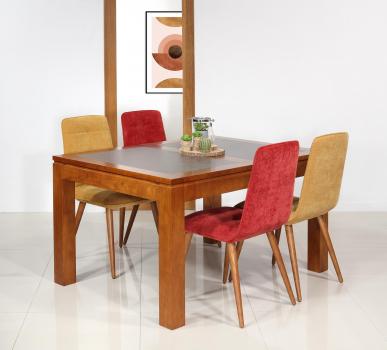 Table de repas Aurore réalisée en Merisier Massif Contemporaine Plateau céramique 140x100 + 2 allonges intégrées de 40 cm