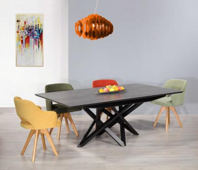 Table de repas Louise  en métal et céramique de ligne contemporaine 200x120 + 2 allonges incorporées de 40 cm Table unique