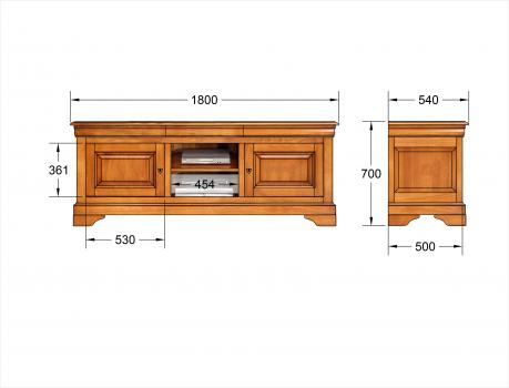 Meuble tv 16/9ème nicolas en merisier massif de style louis philippe longueur 180 cm